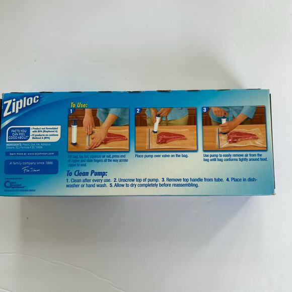 ZIPLOC Vacuum Starter Kit Hand Pump 3 Freezer Quart Bags Discontinued NEW - Picture 3 of 3